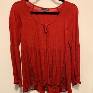 American Eagle Burgundy/Maroon Peasant Lace Top